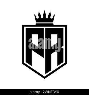 PR Letter Logo Monogramm auffällige geometrische Form mit Kronenumrandung in Schwarz und weiß Stockfoto