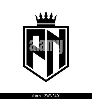 PN Letter Logo Monogramm auffällige geometrische Form mit Kronenumrandung in Schwarz und weiß Stockfoto