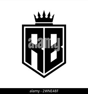 RB Letter Logo-Monogramm auffällige geometrische Form mit Kronenumrandung in Schwarz und weiß Stockfoto