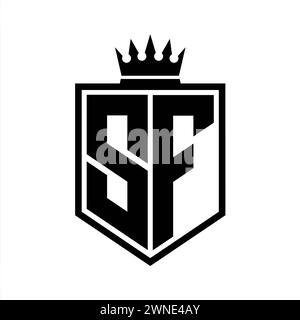 SF Letter Logo-Monogramm auffällige geometrische Form mit Kronenumrandung in Schwarz und weiß Stockfoto