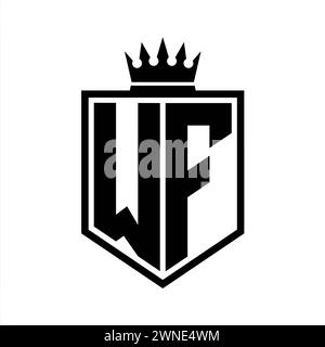 WF Letter Logo Monogramm auffällige geometrische Form mit Kronenumrandung in Schwarz und weiß Stockfoto