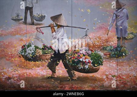 Januar 2024, Wandgemälde in der Phung Hung Mural Street, Hanoi Stockfoto