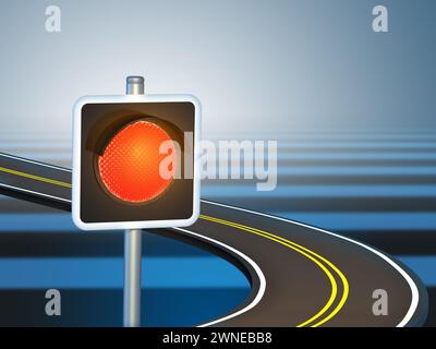 Rote Ampel über einer gekrümmten Straße. Digitale Illustration. Stockfoto