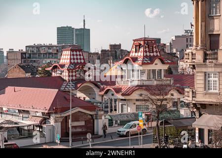 Belgrad, Serbien - 8. Februar 2024: Zeleni Venac Bauernmarkt in Stari Grad, Belgrad, der Hauptstadt Serbiens. Stockfoto