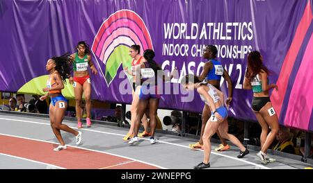 Glasgow, Großbritannien. März 2024. Glasgow Schottland: 2–3–2024: 2. Tag während der 60-m-Vorläufe in der Emirates Arena für die Leichtathletik-Hallenweltmeisterschaften Glasgow 24 UK. Quelle: PATRICK ANTHONISZ/Alamy Live News Stockfoto