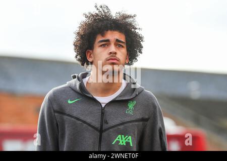 Nottingham, Großbritannien. März 2024. Jayden Danns aus Liverpool trifft am 2. März 2024 in Nottingham, Großbritannien, vor dem Premier League-Spiel Nottingham Forest gegen Liverpool in Nottingham, Großbritannien, 2024 ein (Foto: Gareth Evans/News Images). (Foto: Gareth Evans/News Images/SIPA USA) Credit: SIPA USA/Alamy Live News Stockfoto