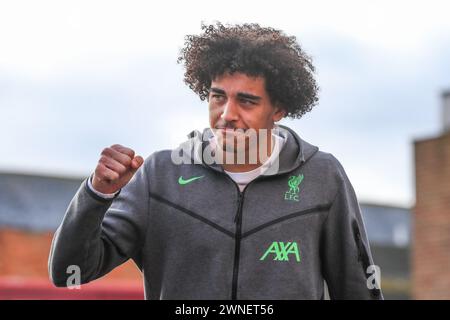 Nottingham, Großbritannien. März 2024. Jayden Danns aus Liverpool trifft am 2. März 2024 in Nottingham, Großbritannien, vor dem Premier League-Spiel Nottingham Forest gegen Liverpool in Nottingham, Großbritannien, 2024 ein (Foto: Gareth Evans/News Images). (Foto: Gareth Evans/News Images/SIPA USA) Credit: SIPA USA/Alamy Live News Stockfoto