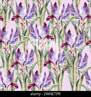 Nahtlose Karte mit Hintergrundmuster und Irisblumen Stockfoto