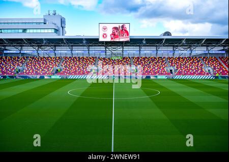 Das Gtech Community Stadium ist bereit für das Spiel der Premier League zwischen Brentford und Chelsea im Gtech Community Stadium in London, England am 2. März 2024. Foto von Phil Hutchinson. Nur redaktionelle Verwendung, Lizenz für kommerzielle Nutzung erforderlich. Keine Verwendung bei Wetten, Spielen oder Publikationen eines einzelnen Clubs/einer Liga/eines Spielers. Quelle: UK Sports Pics Ltd/Alamy Live News Stockfoto