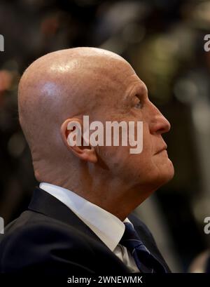 Ehemaliger italienischer Fußballschiedsrichter Pierluigi Collina während einer Pressekonferenz im Cameron House, Loch Lomond. Bilddatum: Samstag, 2. März 2024. Stockfoto