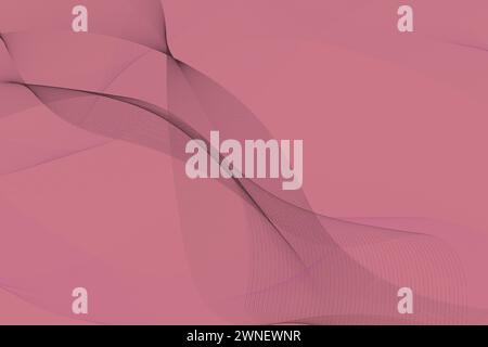 Futuristischer Wellenhintergrund. Abstrakte dunkelviolette Linien auf rosa Hintergrund. Gebogene Wellenlinie, glatter Streifen. Bunte matte Welle mit Linien Stockfoto
