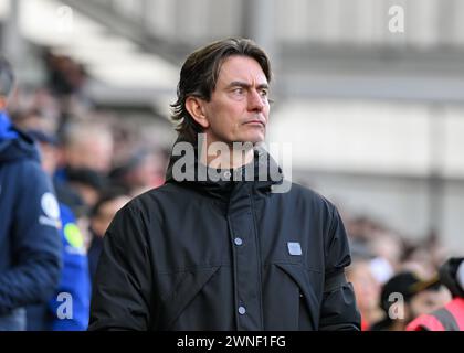 Thomas Frank Manager von Brentford vor dem Auftakt, während des Premier League-Spiels Brentford gegen Chelsea im Gtech Community Stadium, London, Großbritannien, 2. März 2024 (Foto: Cody Froggatt/News Images) Stockfoto