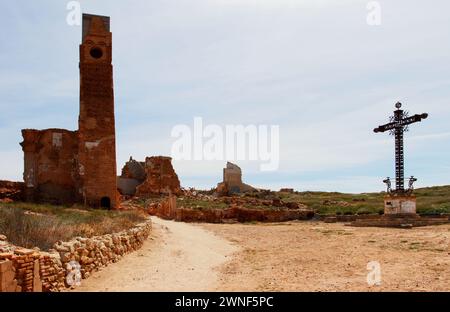 Details über die Ruinen von Belchite, die während des Spanischen Bürgerkriegs zerstört wurden Stockfoto