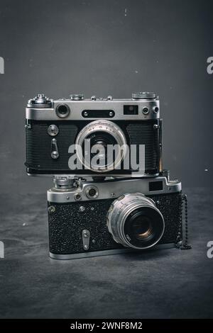 Nahaufnahme bei Vintage-Kameras Stockfoto