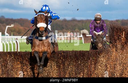 Weiß er und David Bass gewinnen die Grimthorpe Handicap Chase für Trainer Kim Bailey und Besitzer des YES He Does Syndikat. Quelle: JTW equine Images/Alamy Live News Stockfoto