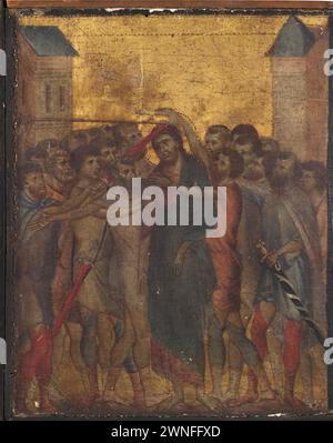 The Spocking of Christ (oder Christ Spocked) ist ein kleines Tafelgemälde des italienischen Künstlers Cimabue aus dem 13. Jahrhundert in Tempera auf einer Pappeltafel. Stockfoto