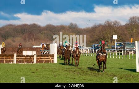 Densworth gewinnt nach der Windoperation am Grimthorpe Chase Day, der Get Raceday Ready Handicap Hürde für Trainer Ben Pauling, Jockey Ben Jones und das OAP Syndicate. Stockfoto