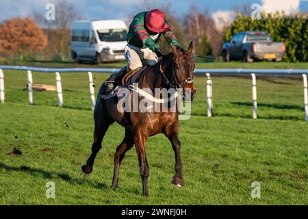 Densworth gewinnt nach der Windoperation am Grimthorpe Chase Day, der Get Raceday Ready Handicap Hürde für Trainer Ben Pauling, Jockey Ben Jones und das OAP Syndicate. Stockfoto