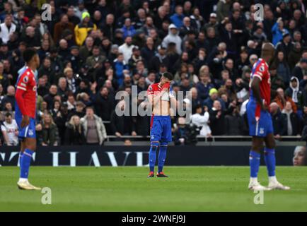 London, Großbritannien. März 2024. Joel Ward (CP) Abwurf beim Spiel Tottenham Hotspur gegen Crystal Palace EPL im Tottenham Hotspur Stadium, London, Großbritannien am 2. März 2024. Quelle: Paul Marriott/Alamy Live News Stockfoto