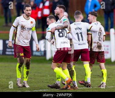 Bonnyrigg, Schottland. März 2024. Stenhousemuir feiert Matty Aitken (9 - Stenhousemuir) auf 82 Minuten Guthaben: Raymond Davies / Alamy Live News Stockfoto