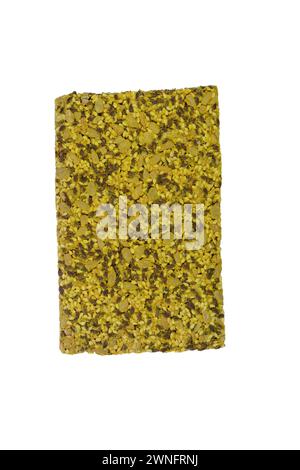 Grüner, gesunder Snack: Getreide, knusprig, mehrkörnige Getreideflockensamen, Kürbis, Koriander, Sonnenblumenkerne, Proteinbrotbar. Proteinalbumin-Quelle. Stockfoto
