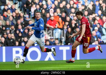 Glasgow, Großbritannien. März 2024. Rangers FC spielt Motherwell FC im Ibrox Stadium in Glasgow, Schottland, Großbritannien in einem Spiel der schottischen Premiership. Die Rangers sind derzeit 2 Punkte von ihrem nächsten Konkurrenten, Celtic, entfernt, sodass ein Sieg für sie von entscheidender Bedeutung ist, um ihre Position in der Liga zu halten. Motherwell ist der 8. Platz in der Liga. Quelle: Findlay/Alamy Live News Stockfoto