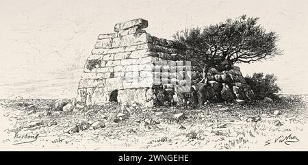 Naveta des Tudons prototalayotic, Ciutadella, Menorca. Baleareninsel, Spanien. Ausflug zu den Balearen Menorca und Cabrera 1888 mit Gaston Charles Vuillier (1845 - 1915) Le Tour du Monde 1890 Stockfoto