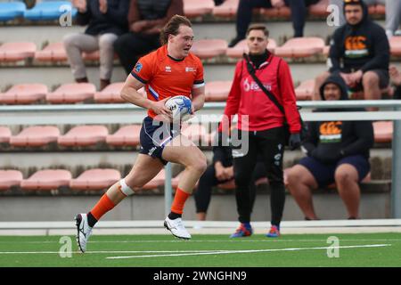 AMSTERDAM, NIEDERLANDE - 2. MÄRZ: Probieren Sie Daily Limmen Spieler von Castricumse RC während des internationalen Rugby-Europameisterschaftsspiels zwischen dem Netz aus Stockfoto