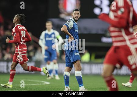 Lüttich, Belgien. März 2024. Gent's Tarik Tissoudali sieht während eines Fußballspiels zwischen Standard de Lüttich und KAA Gent am Samstag, den 2. März 2024 in Lüttich, am 28. Tag der Saison 2023-2024 der ersten Liga der „Jupiler Pro League“ der belgischen Meisterschaft aus. BELGA FOTO BRUNO FAHY Credit: Belga News Agency/Alamy Live News Stockfoto