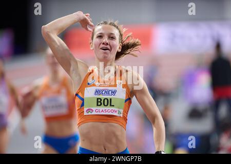 Glasgow, Großbritannien. März 2024. GLASGOW, SCHOTTLAND - 2. MÄRZ: Femke Bol aus den Niederlanden trat am 2. März 2024 in Glasgow in der Emirates Arena auf der 400-m-Strecke an. (Foto von /Orange Pictures) Credit: Orange Pics BV/Alamy Live News Stockfoto