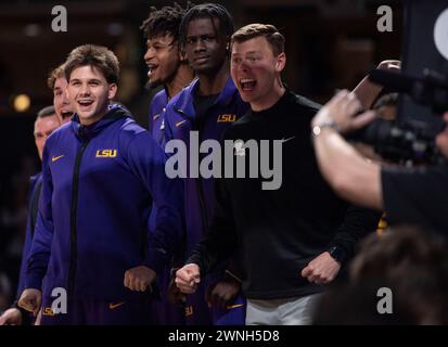 Nashville, Tennessee, USA. März 2024. Die LSU-Mannschaftsbank reagiert nach einem Spiel in Nashville gegen Vanderbilt. (Kreditbild: © Camden Hall/ZUMA Press Wire) NUR REDAKTIONELLE VERWENDUNG! Nicht für kommerzielle ZWECKE! Stockfoto