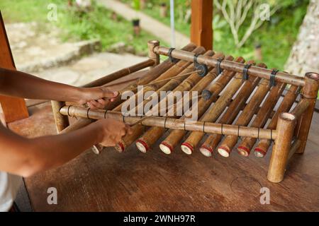 Das traditionelle Musikinstrument Gamelan besteht aus Bambus auf der beliebten Touristeninsel Bali Stockfoto