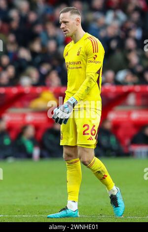 Nottingham, Großbritannien. März 2024. Matz Sels of Nottingham Forest während des Premier League-Spiels Nottingham Forest gegen Liverpool at City Ground, Nottingham, Vereinigtes Königreich, 2. März 2024 (Foto: Gareth Evans/News Images) in Nottingham, Vereinigtes Königreich am 2. März 2024. (Foto: Gareth Evans/News Images/SIPA USA) Credit: SIPA USA/Alamy Live News Stockfoto