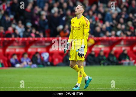 Nottingham, Großbritannien. März 2024. Matz Sels of Nottingham Forest während des Premier League-Spiels Nottingham Forest gegen Liverpool at City Ground, Nottingham, Vereinigtes Königreich, 2. März 2024 (Foto: Gareth Evans/News Images) in Nottingham, Vereinigtes Königreich am 2. März 2024. (Foto: Gareth Evans/News Images/SIPA USA) Credit: SIPA USA/Alamy Live News Stockfoto