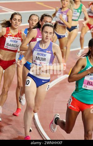Glasgow, Großbritannien. März 2024. Emirates Arena, Glasgow, Schottland - Samstag, den 2. März: Laura MUIR (Großbritannien und Nordirland - GBR) tritt am Samstag, den 2. März 2024, im 3000-Meter-Finale während der Leichtathletik-Hallenweltmeisterschaften Glasgow 2024 in der Emirates Arena an (Claire Jeffrey/SPP) Credit: SPP Sport Press Photo. /Alamy Live News Stockfoto
