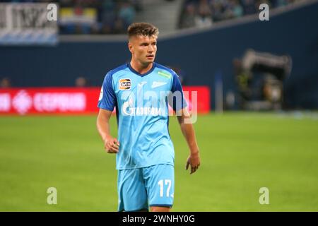 Sankt Petersburg, Russland. März 2024. Andrej Mostovoy (17) von Zenit, der während des russischen Premier League-Fußballspiels zwischen Zenit Sankt Petersburg und Spartak Moskau in der Gazprom Arena in Aktion war. Endpunktzahl: Zenit 0:0 Spartak. Quelle: SOPA Images Limited/Alamy Live News Stockfoto