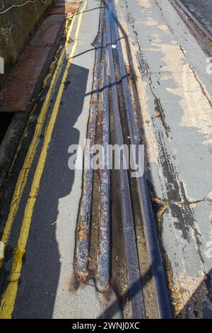 Überreste der alten Weymouth Harbour Tramway in Weymouth, Dorset, England, Vereinigtes Königreich. Stockfoto