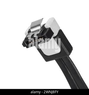 SATA-Anschluss zum Anschluss einer Festplatte auf weißem Hintergrund mit geringer Schärfentiefe Stockfoto