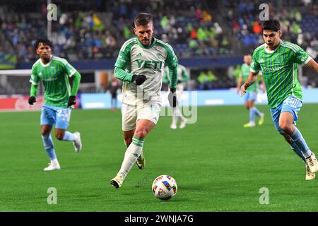 Seattle, WA, USA. März 2024. Diego Rubio, Austin FC, während des MLS-Fußballspiels zwischen den Seattle Sounders und Auston FC in Seattle, WA. Steve Faber/CSM/Alamy Live News Stockfoto