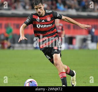 Sydney, Australien. März 2024 Nicolas Milanovic während des Aleague Sydney Derby. Quelle: Kleber Osorio/Alamy Live News Stockfoto