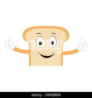Happy Bread Slice Cartoon Mascot Charakter, lustige Sandwich Cartoon Vintage Brotcharakter Retro Style Brot Logo Vektor Illustration 60er Jahre 70er Jahre Stock Vektor