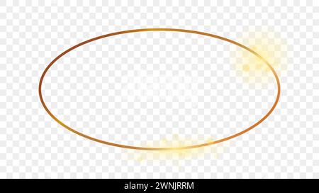 Goldener, ovaler Rahmen, isoliert auf transparentem Hintergrund. Glänzender Rahmen mit leuchtenden Effekten. Vektorabbildung. Stock Vektor