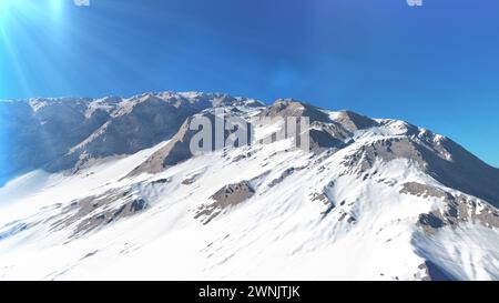 Mountain Snow Sun Ray Illustration, 3d Rendering Stockfoto