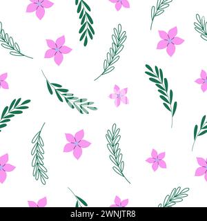 Einfaches handgezeichnetes Muster mit Blumen und Blättern. Stock Vektor