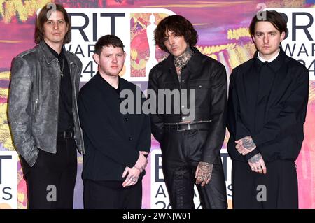 Matt Kean, Lee Malia, Oliver Sykes und Matt Nicholls von Bring Me the Horizon bei der Verleihung der 44. BRIT Awards 2023 in der O2 Arena. London, 02.03.2024 *** Matt Kean, Lee Malia, Oliver Sykes und Matt Nicholls von Bring Me the Horizon bei den BRIT Awards 44 2023 in der O2 Arena London, 02 03 2024 Foto:XS.xVasx/xFuturexImagex brit Awards 4520 Stockfoto