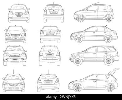 Kia Car Blueprint Kollektion Stock Vektor