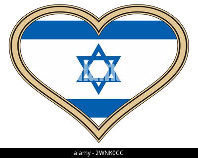 Flagge Israels Stern Davids eingebettet in ein isoliertes goldenes Liebesherz Stock Vektor