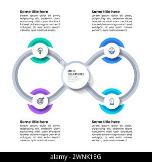 Infografik-Vorlage mit Symbolen und 4 Optionen oder Schritten. Endlosschleife. Kann für Workflow-Layout, Diagramm und Webdesign verwendet werden. Vektorabbildung Stock Vektor