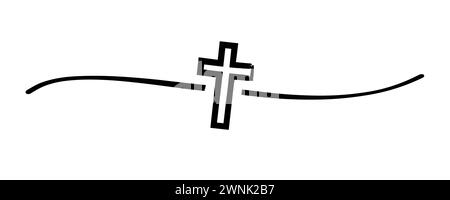 Handgezeichneter schwarzer Trenner in Kreuzform. Christliches Designelement für Osterbanner, Poster oder Karte. Vektorabbildung Stock Vektor