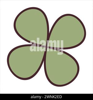 Grünes Blatt. Vierblättriges Kleeblatt. Doodle-Stil isoliert auf weißem Hintergrund. Designelement für Frühling und Sommer. Perfekt für Poster-T-Shirt-Print oder Grußkarte. Trendige flache Vektor-Illustration Stock Vektor